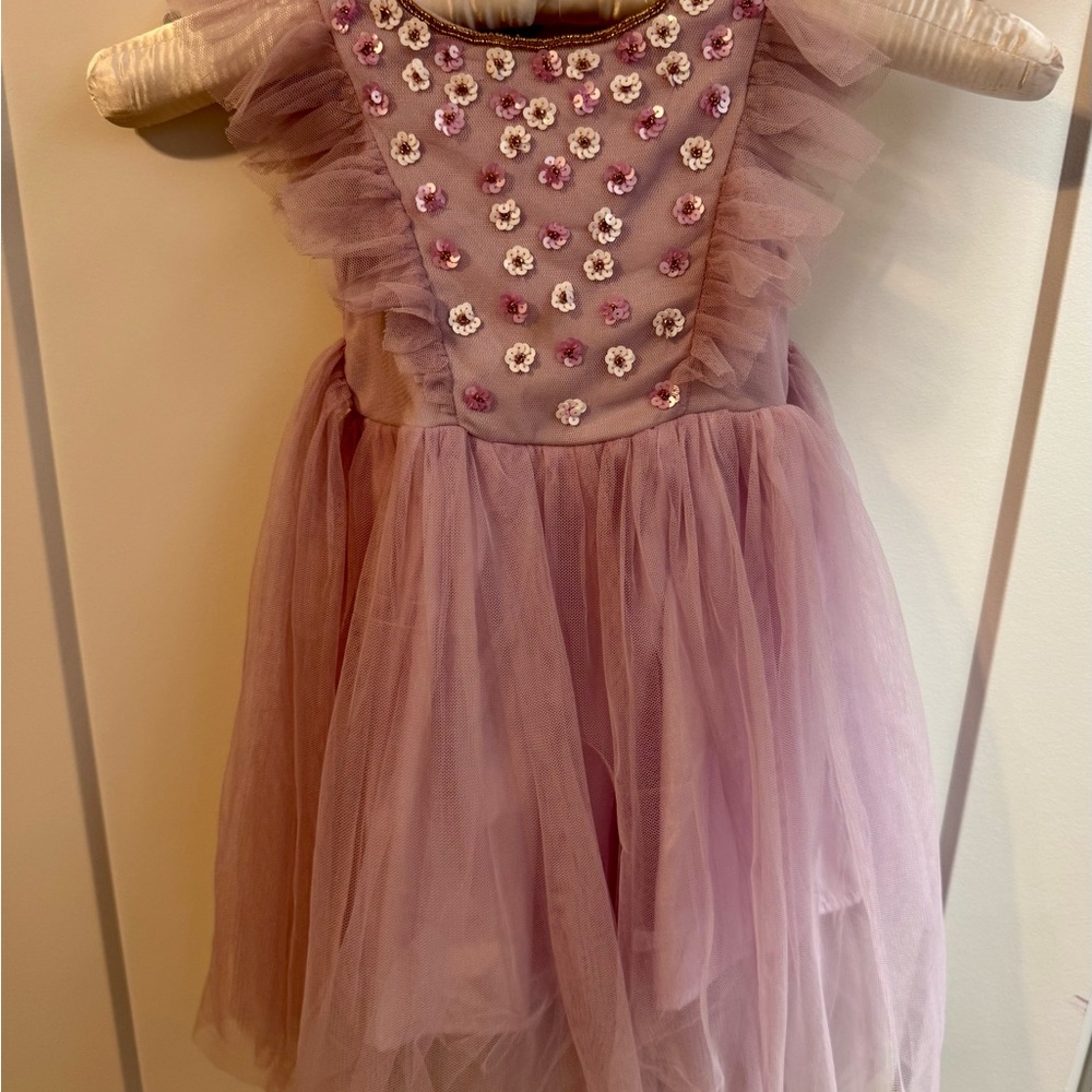 Girls' Pink Tulle Dress with Floral Embellishments